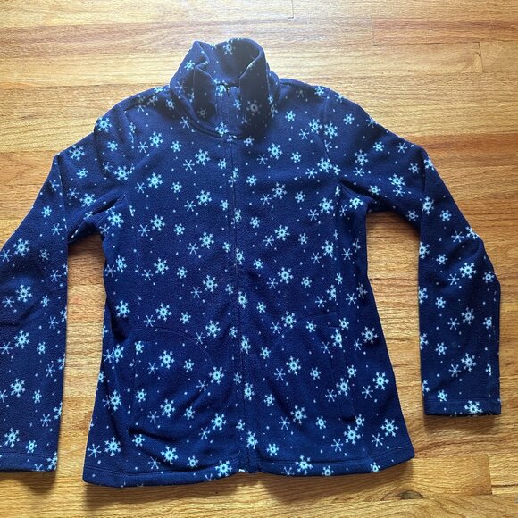 UNIQLO Blue w White Snowflakes Fleece Zip Front Jacket - Medium - Picture 1 of 3